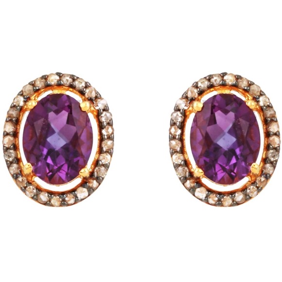 1/2 cttw Chocolate Diamond Amethyst Earrings - Picture 1 of 11